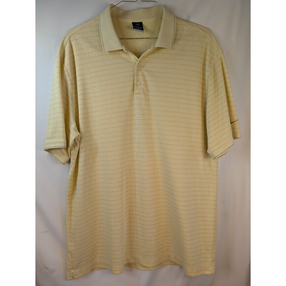 Nike Dri-FIT Polo Shirt Mens XL Yellow White Striped Golf Shirt - Picture 1 of 12